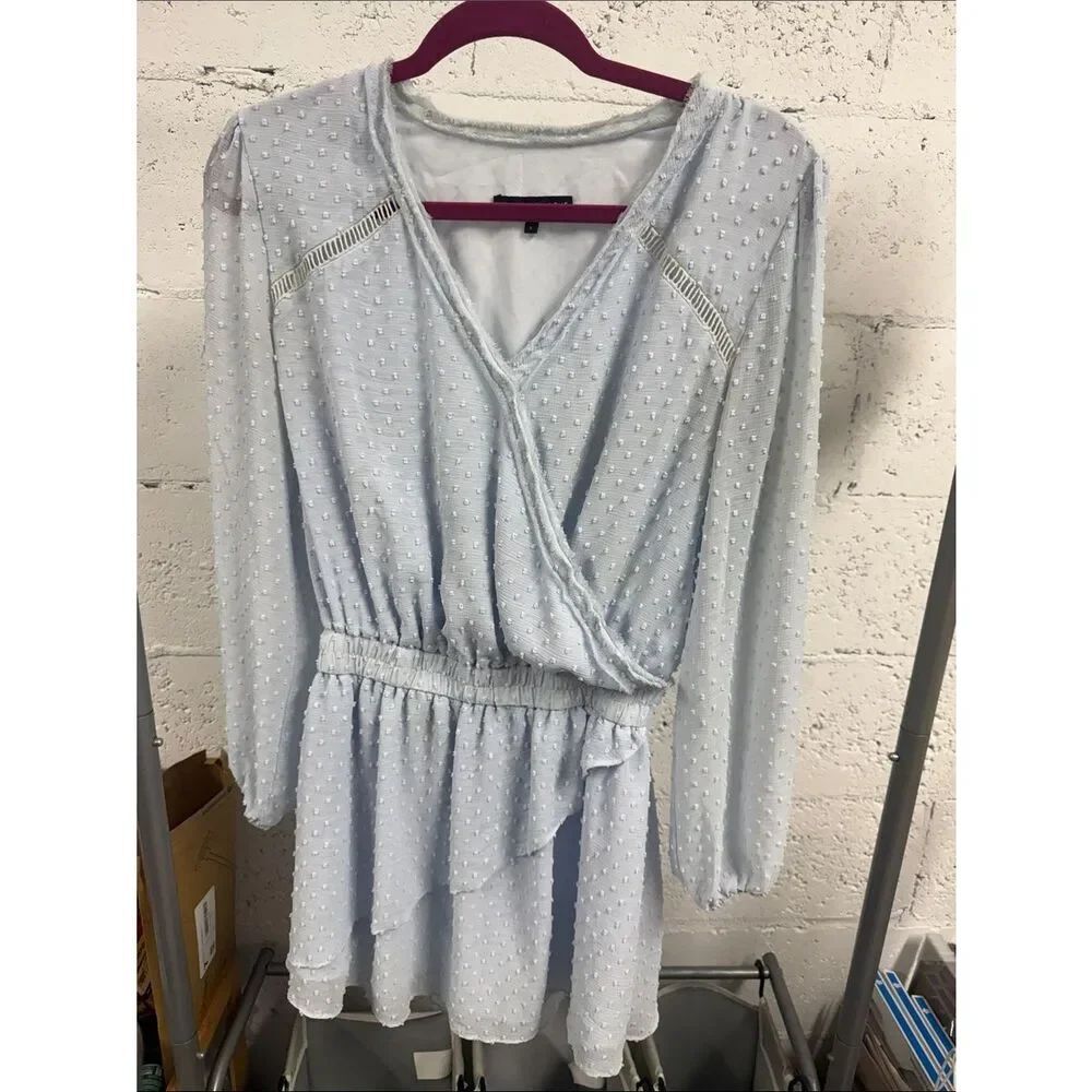Light Blue Textured Long-Sleeve Wrap Dress GENERATION LOVE - Cute Summer Dress
